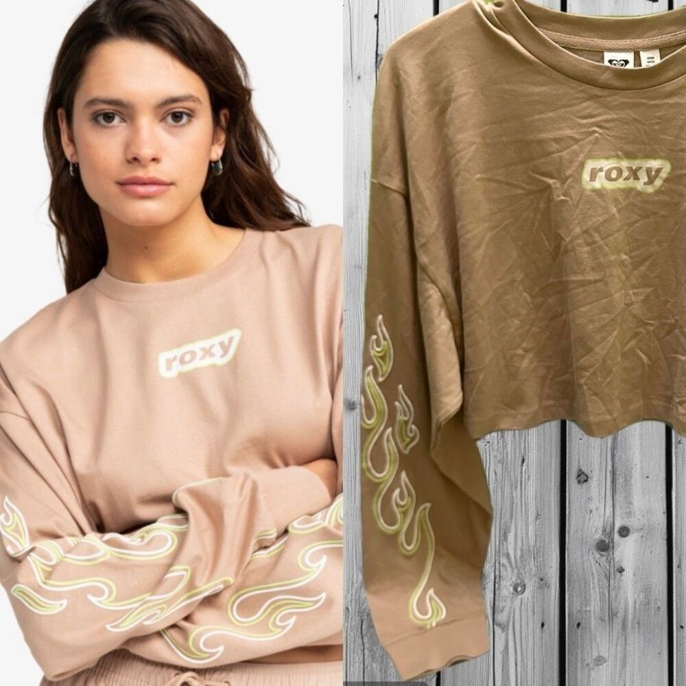 Roxy  x Kelia Women's Beige top  with Flame Sleeves SP